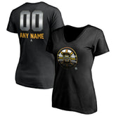 Boston Bruins Women's Personalized Midnight Mascot Logo V-Neck T-Shirt - Black T-shirts