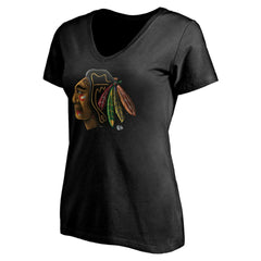 Chicago Blackhawks Women's Personalized Midnight Mascot Logo V-Neck T-Shirt - Black T-shirts