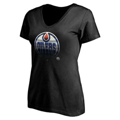 Edmonton Oilers Women's Personalized Midnight Mascot Logo V-Neck T-Shirt - Black T-shirts