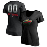 Minnesota Wild Women's Personalized Midnight Mascot Logo V-Neck T-Shirt - Black T-shirts