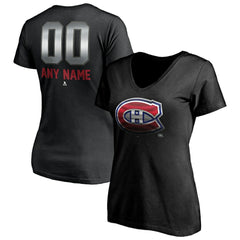 Montreal Canadiens Women's Personalized Midnight Mascot Logo V-Neck T-Shirt - Black T-shirts