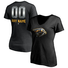 Nashville Predators Women's Personalized Midnight Mascot Logo V-Neck T-Shirt - Black T-shirts