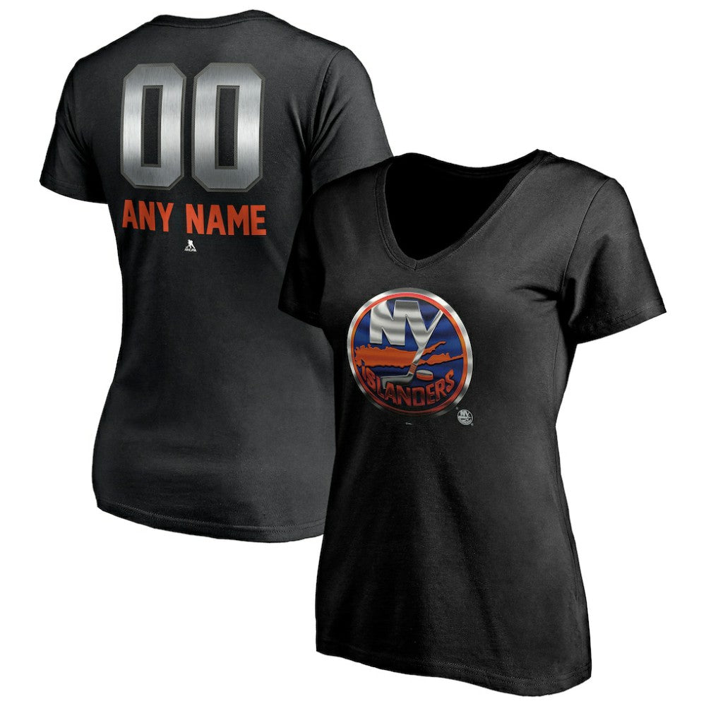 New York Islanders Women's Personalized Midnight Mascot Logo V-Neck T-Shirt - Black T-shirts