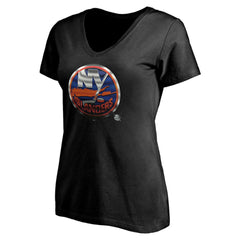 New York Islanders Women's Personalized Midnight Mascot Logo V-Neck T-Shirt - Black T-shirts