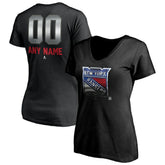 New York Rangers Women's Personalized Midnight Mascot Logo V-Neck T-Shirt - Black T-shirts