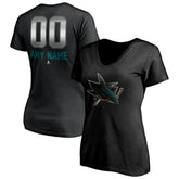 San Jose Sharks Women's Personalized Midnight Mascot Logo V-Neck T-Shirt - Black T-shirts