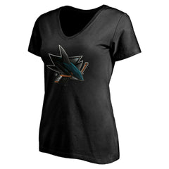 San Jose Sharks Women's Personalized Midnight Mascot Logo V-Neck T-Shirt - Black T-shirts