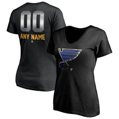 St. Louis Blues Women's Personalized Midnight Mascot Logo V-Neck T-Shirt - Black T-shirts