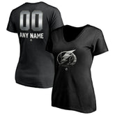 Tampa Bay Lightning Women's Personalized Midnight Mascot Logo V-Neck T-Shirt - Black T-shirts