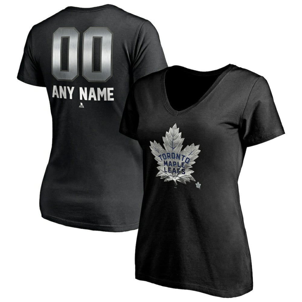 Toronto Maple Leafs Women's Personalized Midnight Mascot Logo V-Neck T-Shirt - Black T-shirts