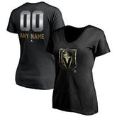 Vegas Golden Knights Women's Personalized Midnight Mascot Logo V-Neck T-Shirt - Black T-shirts