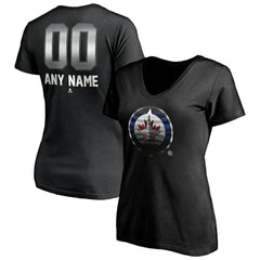 Winnipeg Jets Women's Personalized Midnight Mascot Logo V-Neck T-Shirt - Black T-shirts