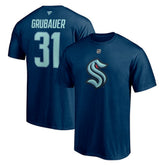 Philipp Grubauer Seattle Kraken Fanatics Authentic Stack Name & Number T-Shirt - Deep Sea Blue T-shirts