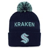 Seattle Kraken Fanatics 2022 NHL Draft Authentic Pro Cuffed Knit Hat with Pom - Deep Sea Blue/Light Blue Hats
