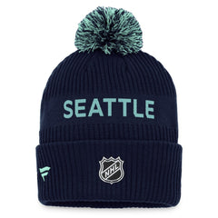 Seattle Kraken Fanatics 2022 NHL Draft Authentic Pro Cuffed Knit Hat with Pom - Deep Sea Blue/Light Blue Hats
