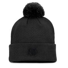 Chicago Blackhawks Fanatics Women's Authentic Pro Road Cuffed Knit Hat with Pom - Black Hats