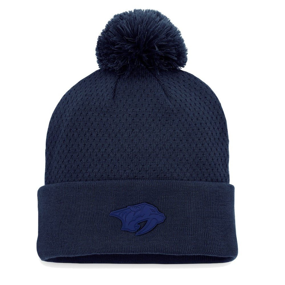 Nashville Predators Fanatics Women's Authentic Pro Road Cuffed Knit Hat with Pom - Navy Hats