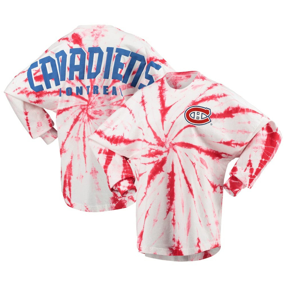 Montreal Canadiens Women's Spiral Tie-Dye Long Sleeve T-Shirt - Red T-shirts