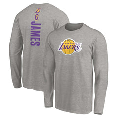 LeBron James Los Angeles Lakers #6 Playmaker Name & Number Long Sleeve T-Shirt - Heathered Gray cheap