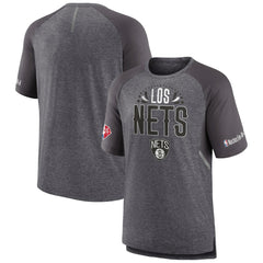 Brooklyn Nets 2022 Noches Ene-Be-A Core Shooting Raglan T-Shirt - Heathered Gray for sale