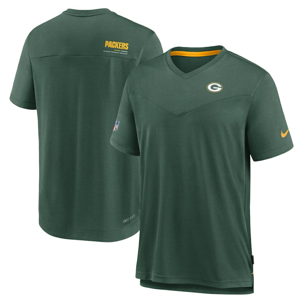 Green Bay Packers Sideline Coach Chevron Lock Up Logo V-Neck Performance T-Shirt - Heather Kelly Green on sale