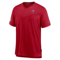 Tampa Bay Buccaneers Sideline Coach Chevron Lock Up Logo V-Neck Performance T-Shirt - Red discount