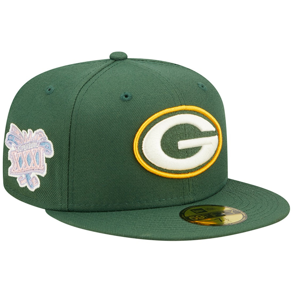 Green Bay Packers New Era Super Bowl XXXI Purple Pop Sweat 59FIFTY Fitted Hat - Green for sale