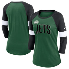 New York Jets Women's Football Pride Raglan 3/4-Sleeve T-Shirt - Heather Green/Heather Black online