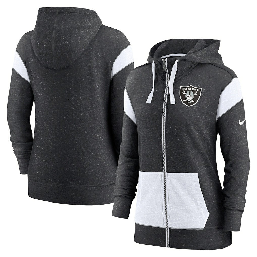 Las Vegas Raiders Women's Plus Size Monaco Full-Zip Lightweight Hoodie - Heather Black/White outlet