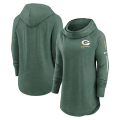 Green Bay Packers Women's Minimal Statement Lightweight Raglan Funnel Neck Pullover Hoodie - Heather Green discount