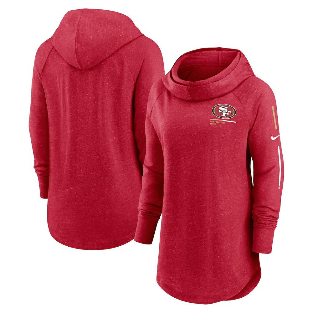San Francisco 49ers Women's Minimal Statement Lightweight Raglan Funnel Neck Pullover Hoodie - Scarlet sale