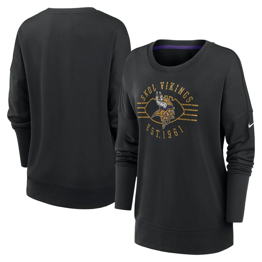 Minnesota Vikings Women's Rewind Playback Icon Performance Pullover Sweatshirt - Black on sale