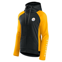 Pittsburgh Steelers Women's End Around Lightweight Raglan Full-Zip Hoodie Jacket - Black/Gold for sale