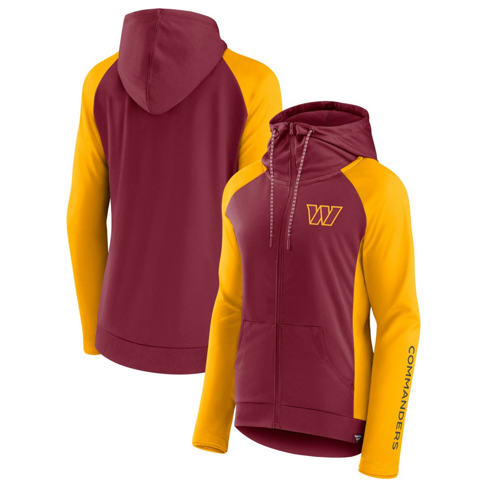Washington Commanders Women's End Around Lightweight Raglan Full-Zip Hoodie Jacket - Burgundy/Gold on sale