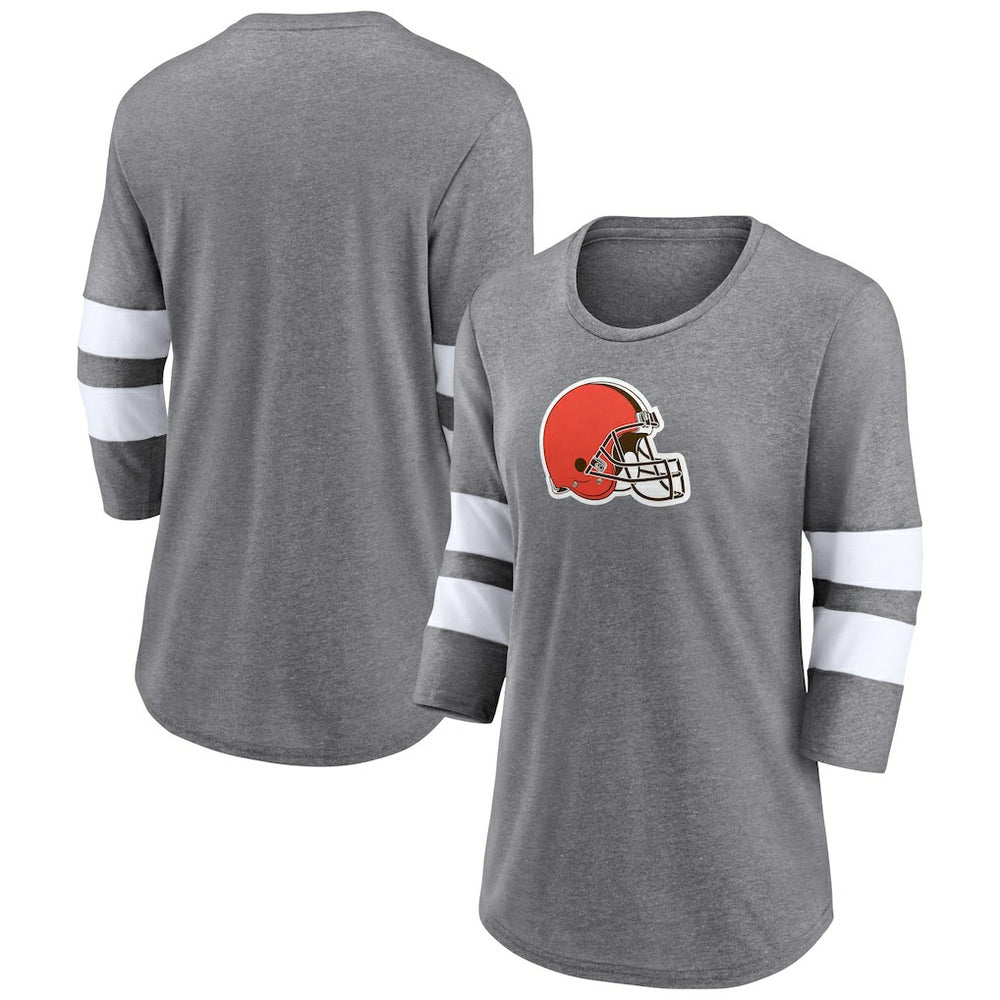 Cleveland Browns Women's Primary Logo 3/4 Sleeve Scoop Neck T-Shirt - Heathered Gray discount