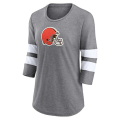Cleveland Browns Women's Primary Logo 3/4 Sleeve Scoop Neck T-Shirt - Heathered Gray discount