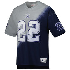 Emmitt Smith Dallas Cowboys Retired Player Name & Number Diagonal Tie-Dye V-Neck T-Shirt - Navy/Gray for sale