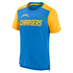 Los Angeles Chargers Color Block Team Name T-Shirt - Heathered Powder Blue/Heathered Gold cheap