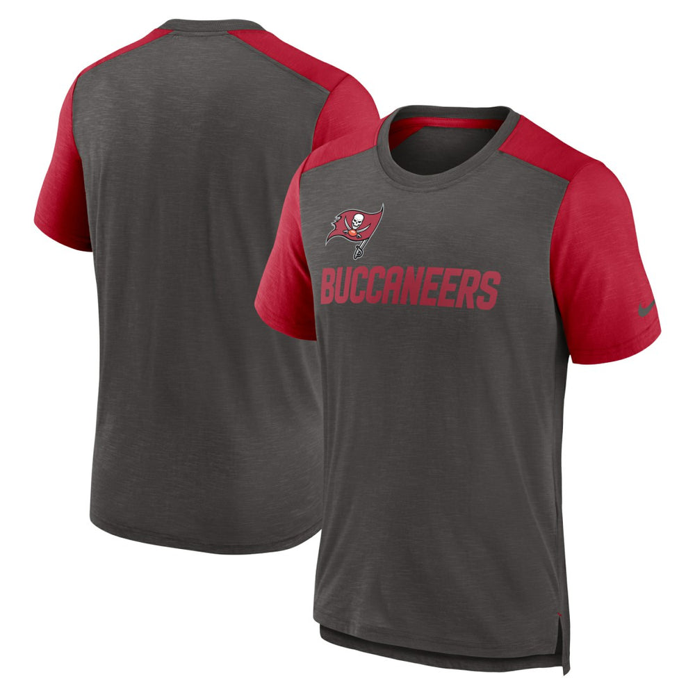 Tampa Bay Buccaneers Color Block Team Name T-Shirt - Heathered Pewter/Heathered Red discount
