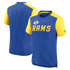 Los Angeles Rams Color Block Team Name T-Shirt - Heathered Royal/Heathered Gold discount