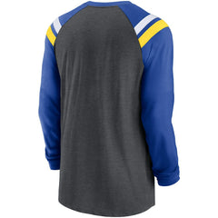 Los Angeles Rams Tri-Blend Raglan Athletic Long Sleeve Fashion T-Shirt - Heathered Charcoal/Royal online