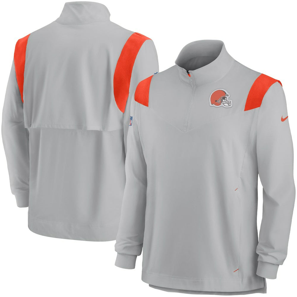 Cleveland Browns Sideline Coach Chevron Lockup Quarter-Zip Long Sleeve Top - Gray on sale