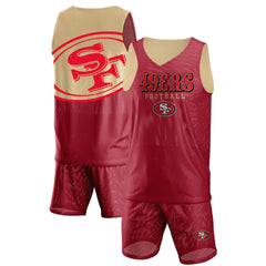 San Francisco 49ers FOCO Colorblock Mesh V-Neck & Shorts Set - Scarlet online