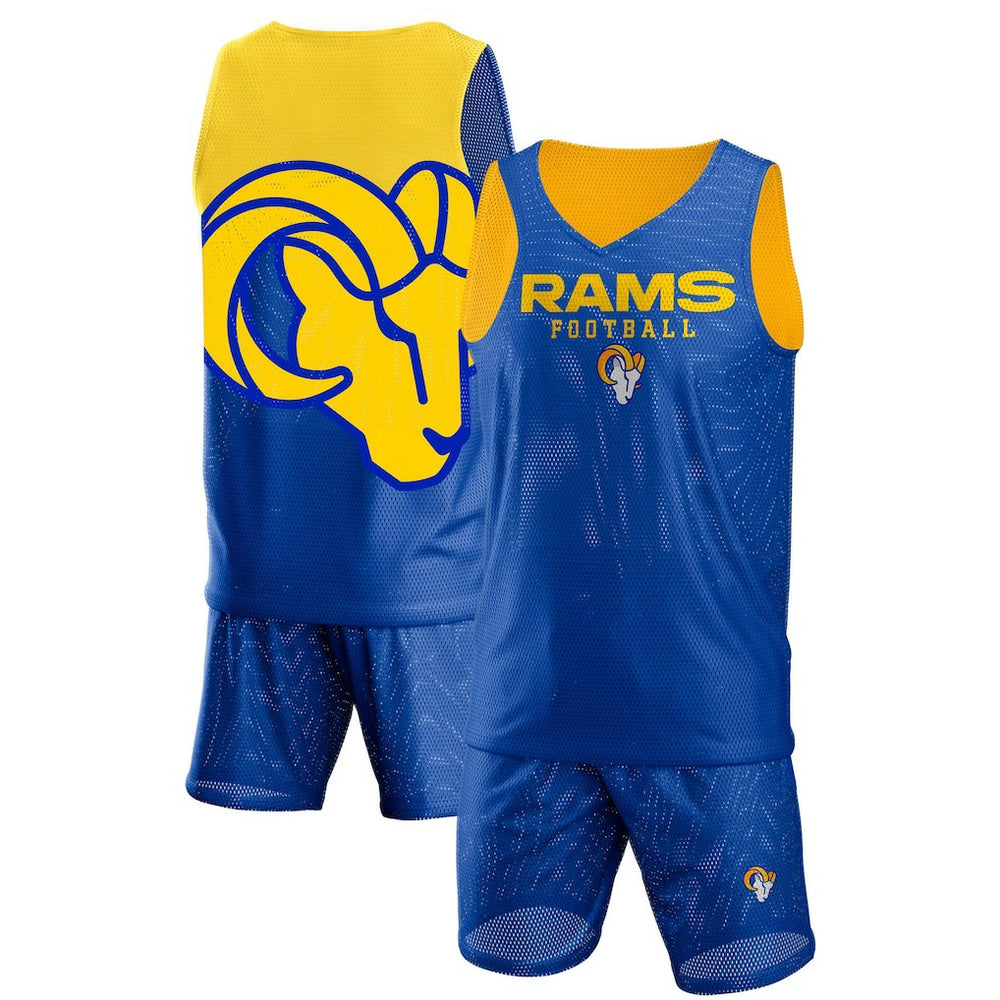 Los Angeles Rams FOCO Colorblock Mesh V-Neck & Shorts Set - Royal outlet