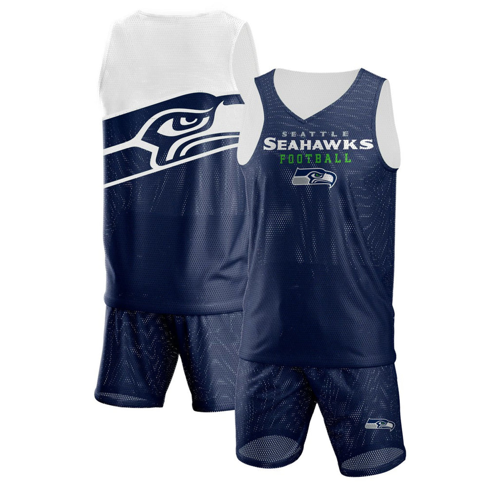 Seattle Seahawks FOCO Colorblock Mesh V-Neck & Shorts Set - College Navy online