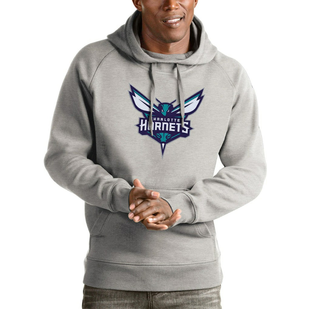 Charlotte Hornets Antigua Logo Victory Pullover Hoodie - Heathered Gray cheap