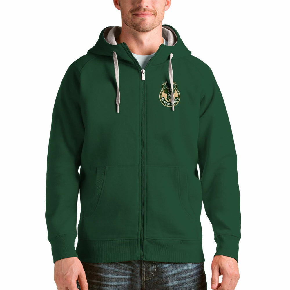 Milwaukee Bucks Antigua Logo Victory Full-Zip Hoodie - Hunter Green shop
