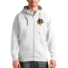 Chicago Blackhawks Antigua Logo Victory Full-Zip Hoodie - White Hoodies