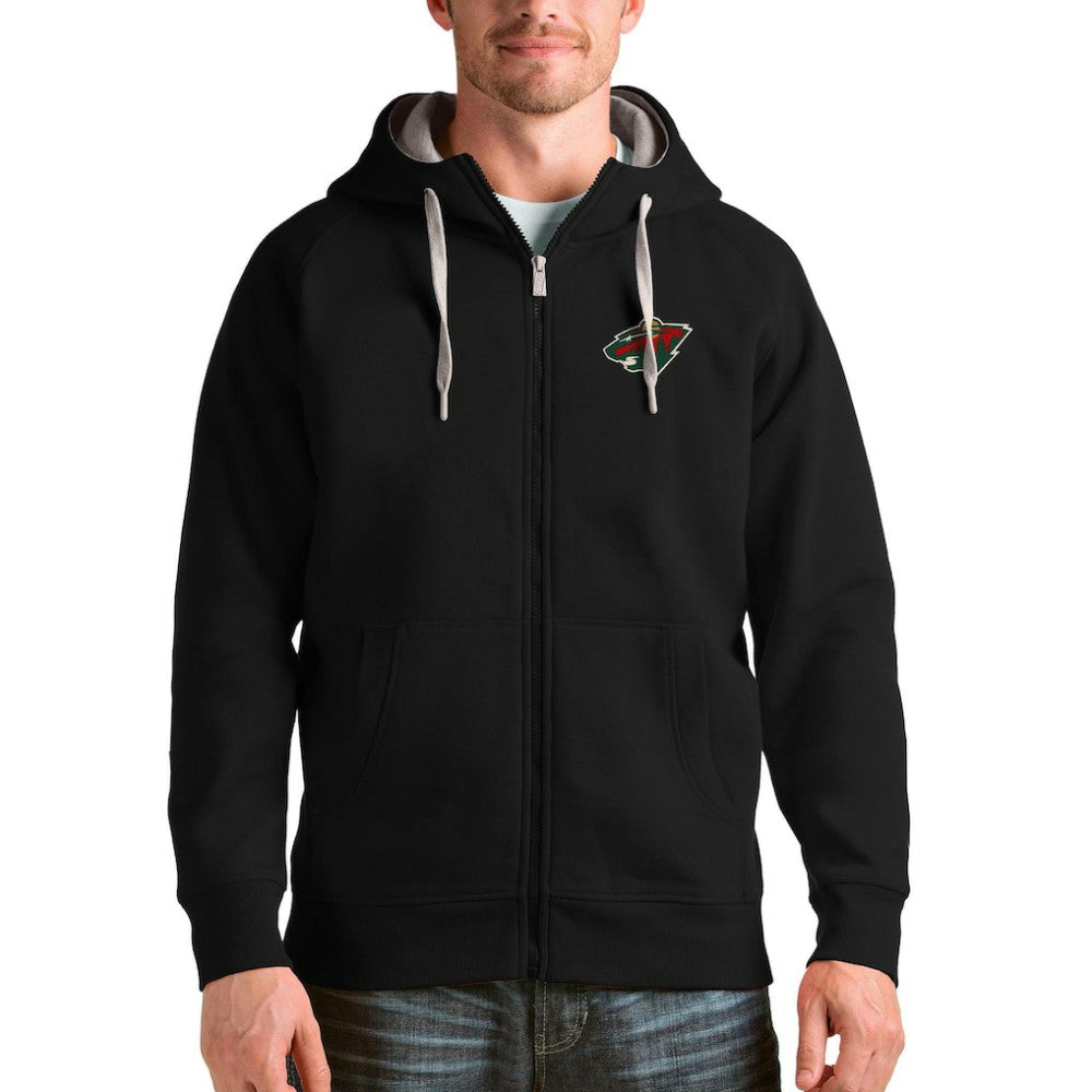Minnesota Wild Antigua Logo Victory Full-Zip Hoodie - Black Hoodies