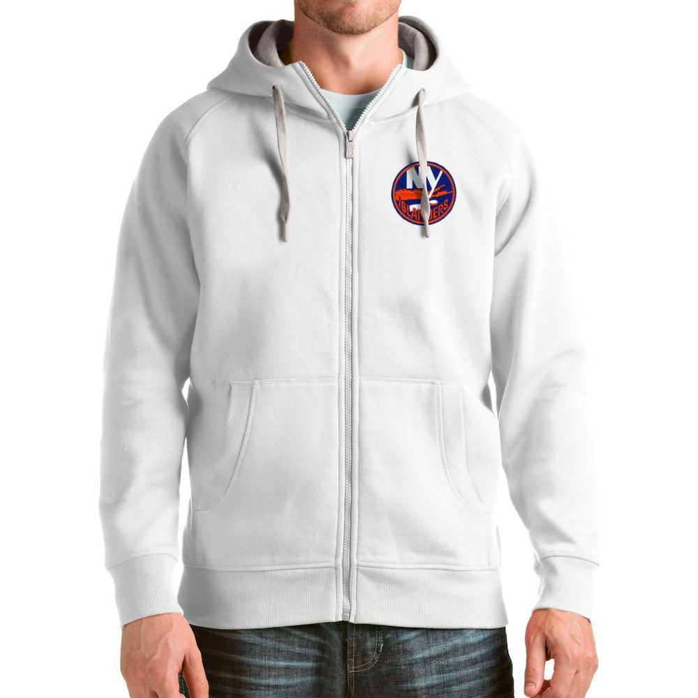 New York Islanders Antigua Logo Victory Full-Zip Hoodie - White Hoodies